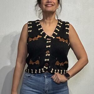 Michael Simon Black Dachshund Weiner Dog Vintage Vest Sz S